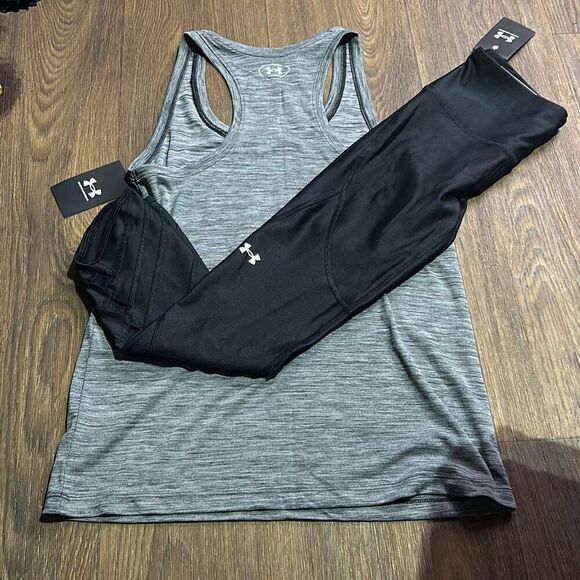 Under Armour Womens Black & Gray Compression Leggings Loose Fit Tank Top Small‎ - Picture 10 of 10